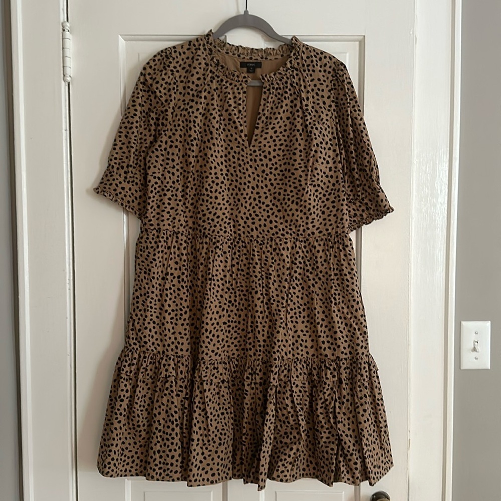 JCrew Tiered Leopard Dress with Short Sleeves